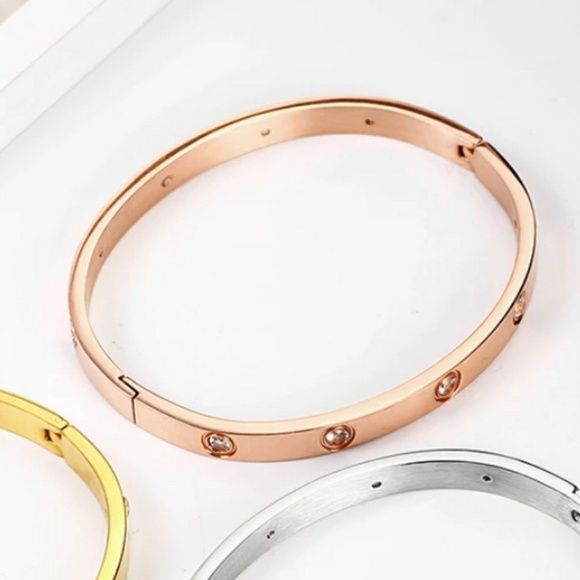 NEW Rose Gold Round Diamond Bangle Bracelet - Picture 2 of 7